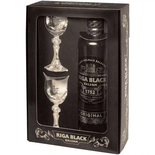 Бальзам Riga Black Balsam 0,5 л в подарочной упаковке + 2 стопки